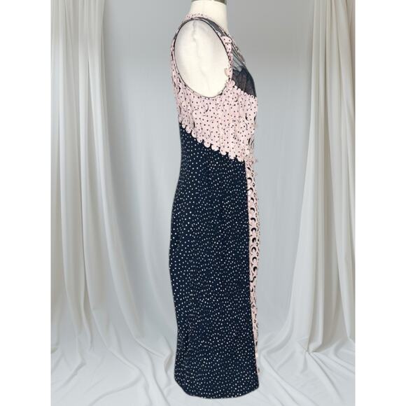 Byron Lars Beguile Navy Pink Laser Cut Sheath Dress – Size 6, Elegant Lace - Picture 8 of 11